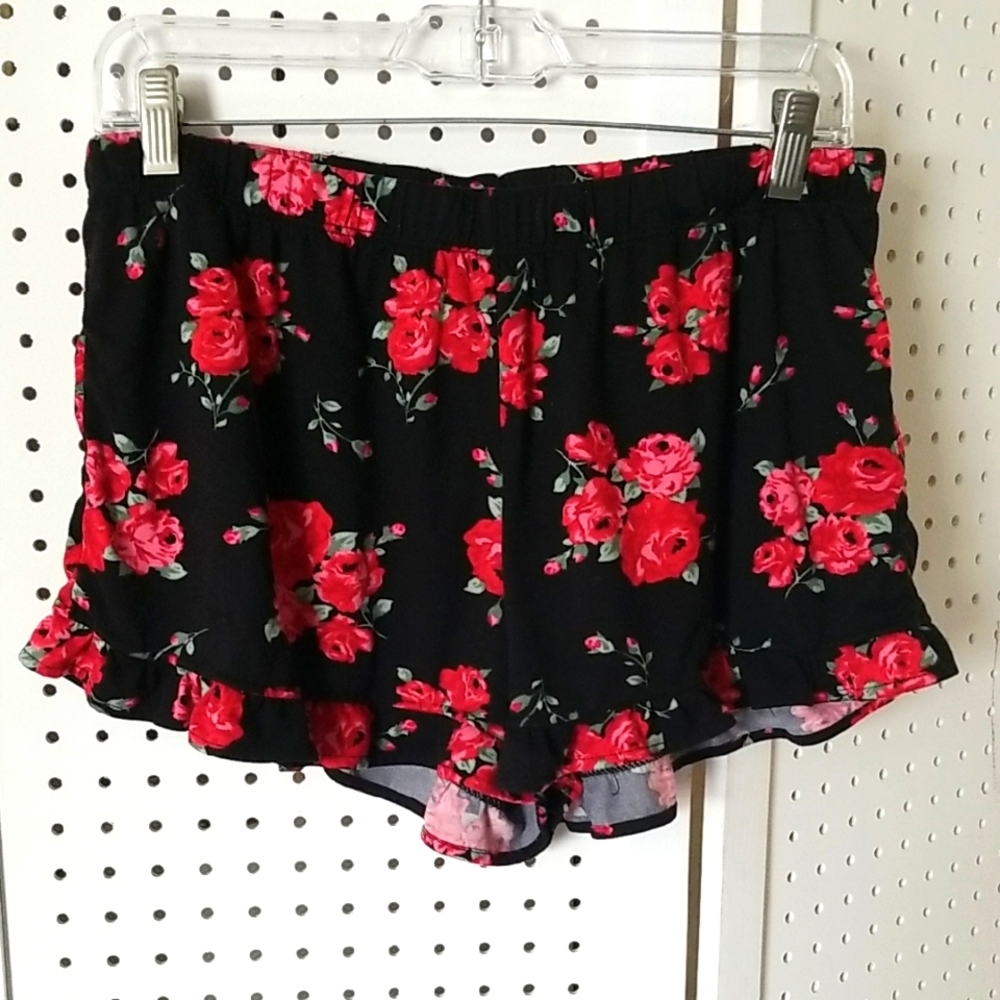 Floral Black and Red Ruffle Bedtime Shorts